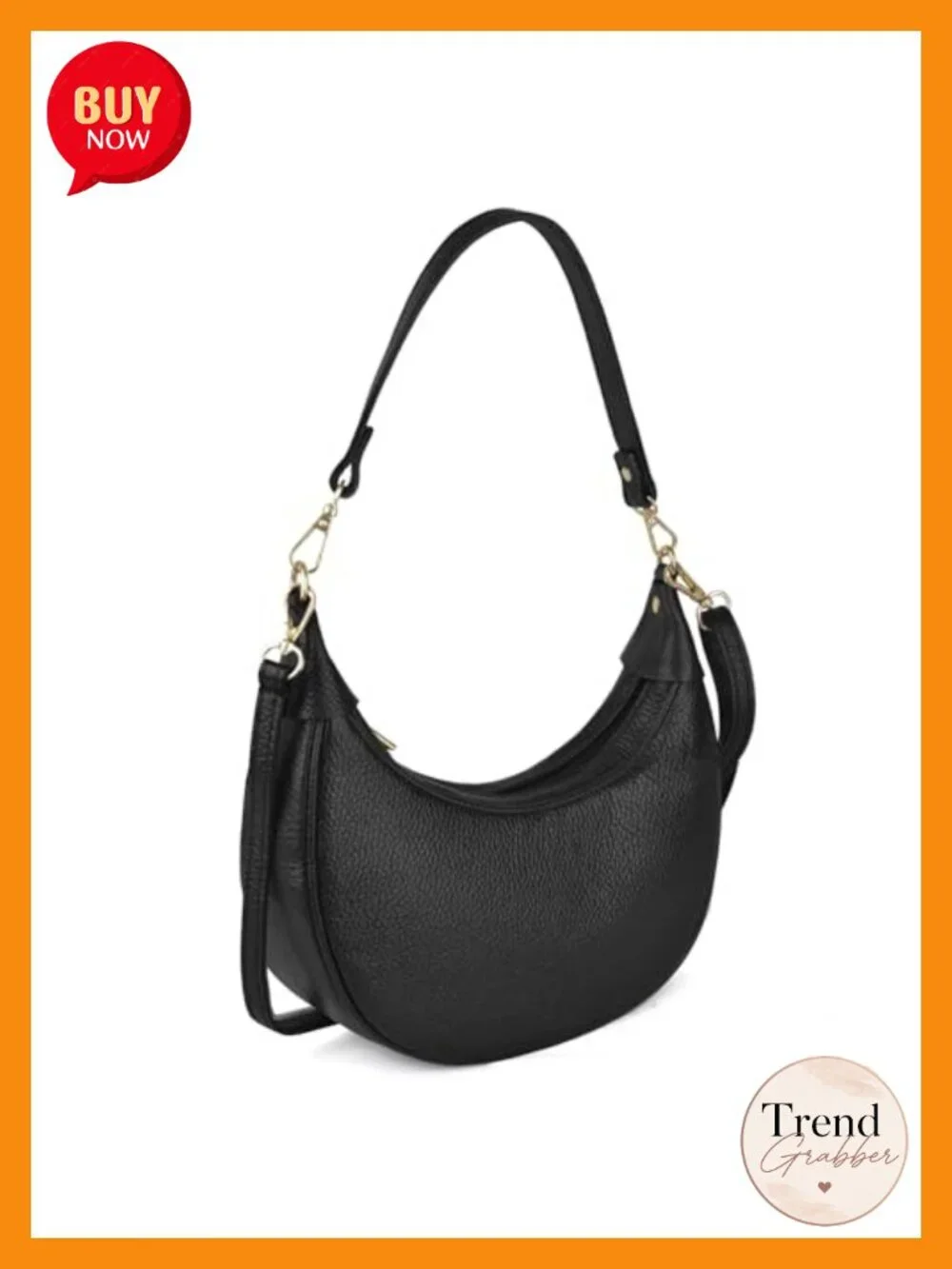 Genuine Leather Crescent Hobo Bag Crossbody Purse Made in Italy Two Straps Gold